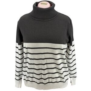 Kirundo Gray White Stripe Soft Cozy Turtleneck Sweater Women XL